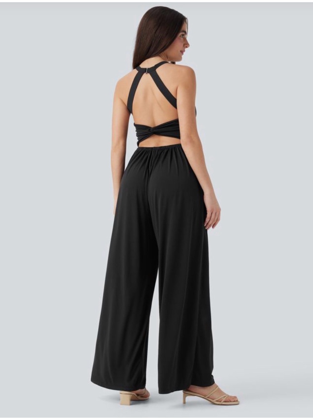 HALARA Black Wide-Leg Jumpsuit with Strappy Open Back